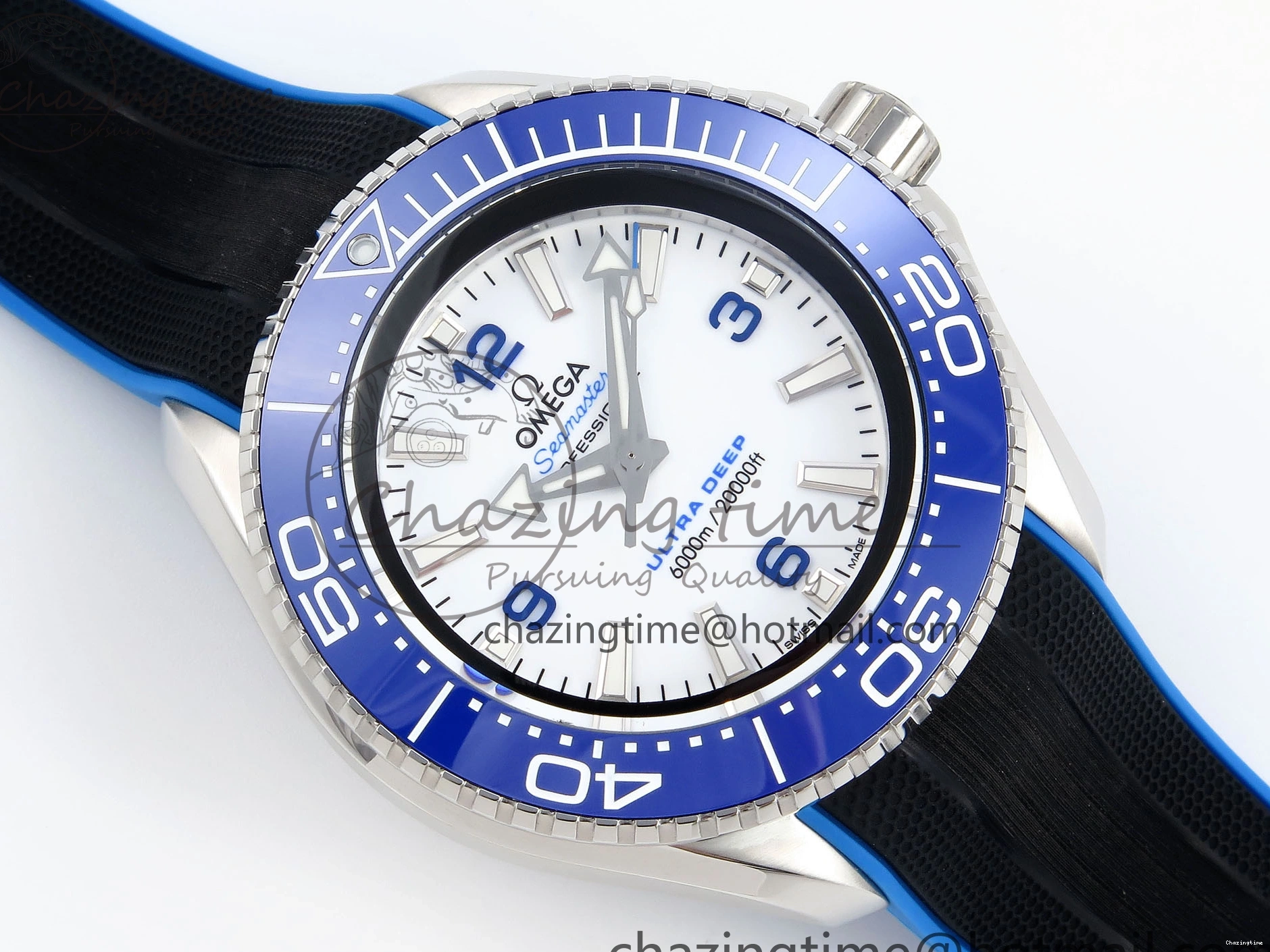 0506 SEAMASTER PLANET OCEAN 6000M ULTRA DEEP 45.5MM SS TF 1:1 BEST EDITION WHITE DIAL BLUE BEZEL ON RUBBER STRAP A SunProtective 7762